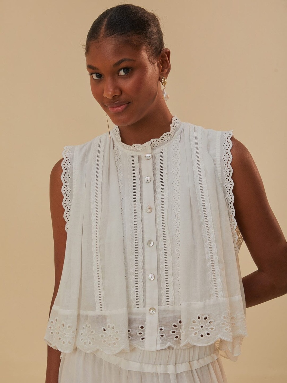 Farm Rio Off-White Sleeveless Blouse
